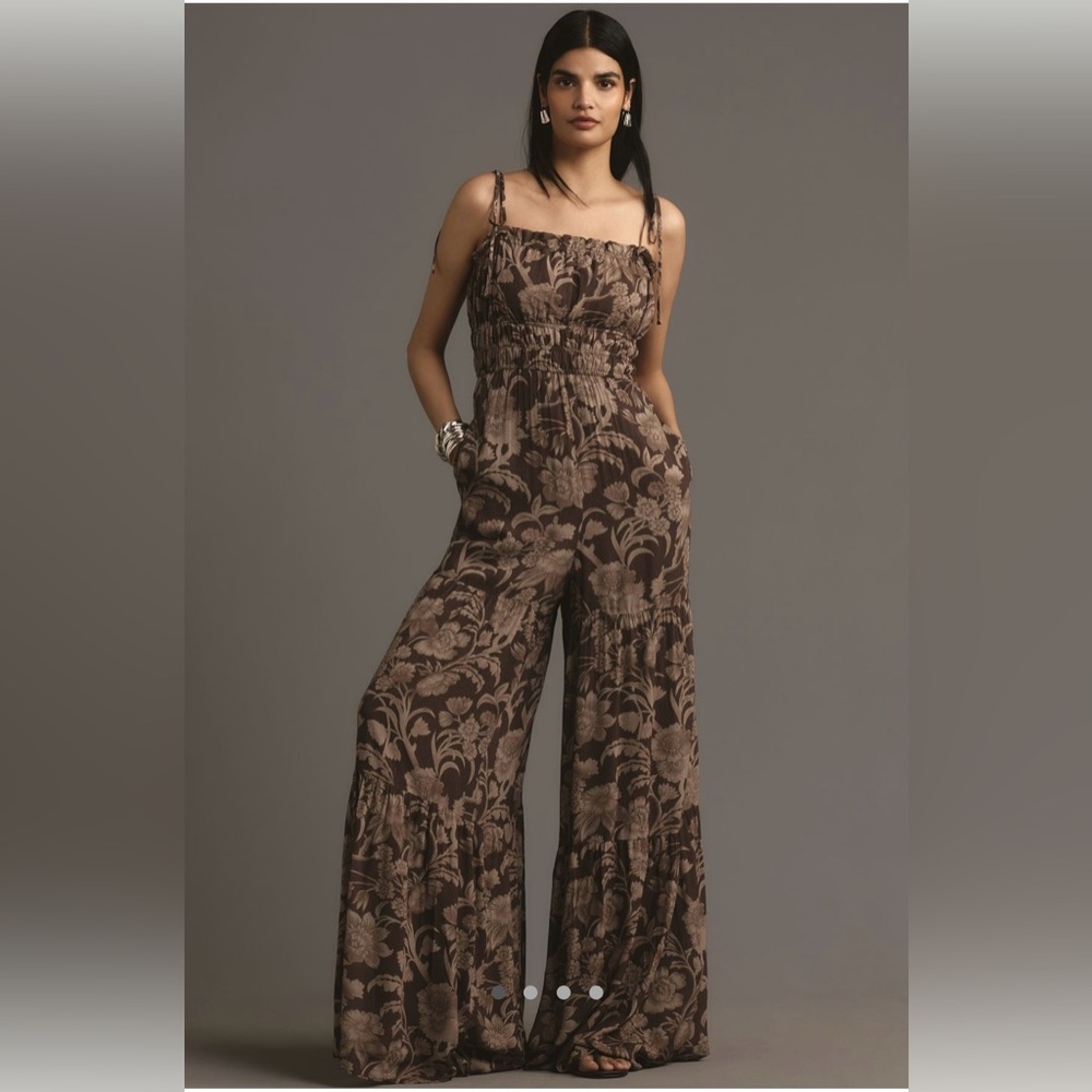 NWT Anthropologie Hutch Brown smocked floral jumpsuit